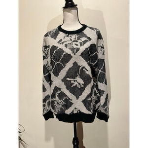 Women's KOMAN Black & White Patterned Crew Neck Sweater L